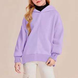 Oversize Толстовка для девочки Generisch Однотонная Толстовка с манжетами для подростков, Удлиненная кофта с передним карманом, Мягкая куртка с капюшоном, Классическая одежда свободного кроя для девочек synthetic.ua - Фото 1