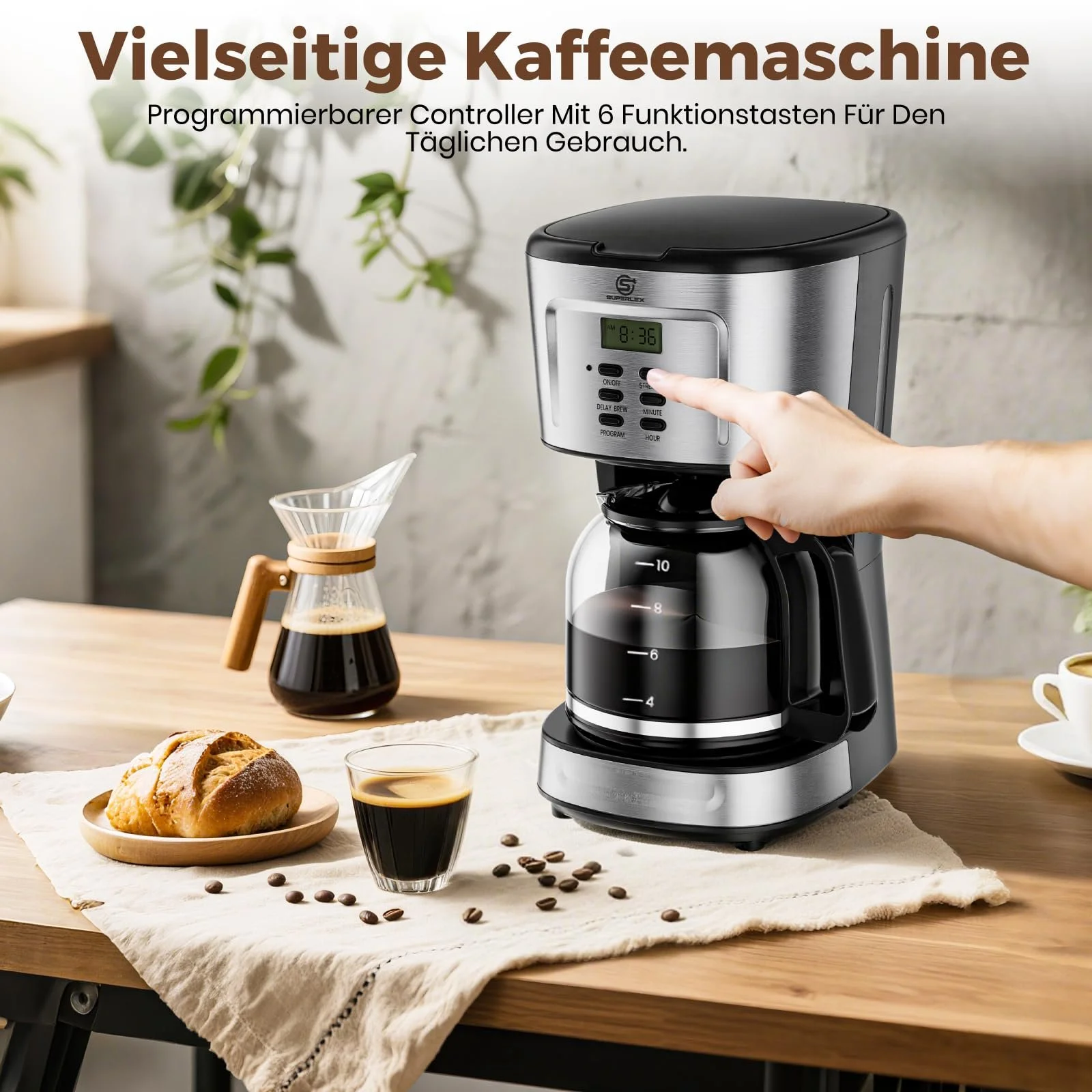 Кофеварка капельная 1.5 л 900 W стеклянный кувшин таймер автоматическое отключение, фото №5