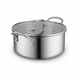 Купить Кастрюля Sur La Table 24 см трехслойная из нержавеющей стали с крышкой из закаленного стекла индукционная - Фото 1 Кастрюля Sur La Table 24 см трехслойная из нержавеющей стали с крышкой из закаленного стекла индукционная - Фото 1