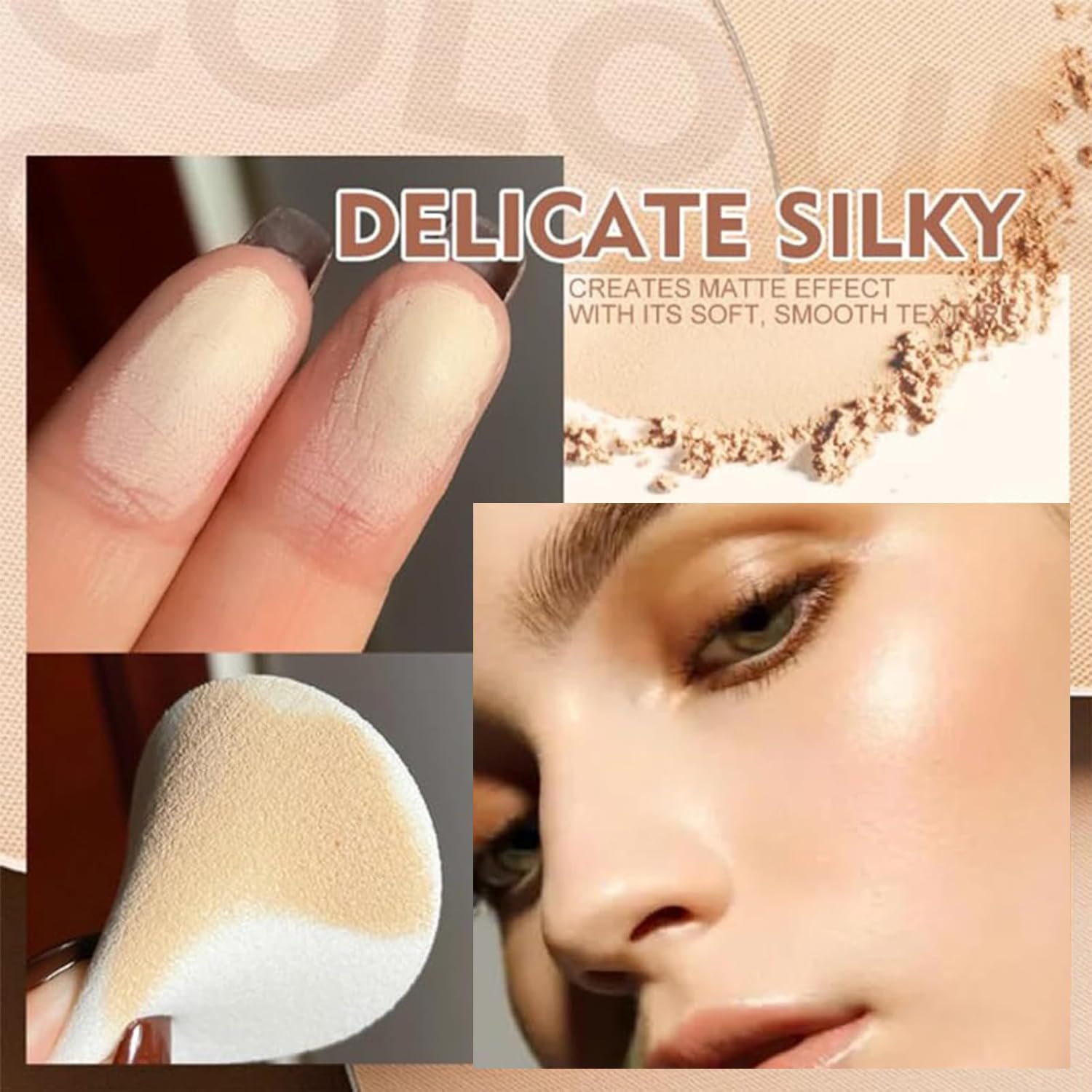 Пудра прессованная GAGK Matte Perfection, матирующая, влажная и сухая, для контроля жирности лица, водостойкая, стойкая, матирующая, разглаживающая (Классическая слоновая кость + Чистый бежевый), фото №3