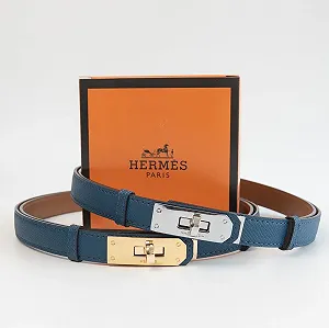 Ремінь жіночий синій шкіряний Hermes - Фото 1