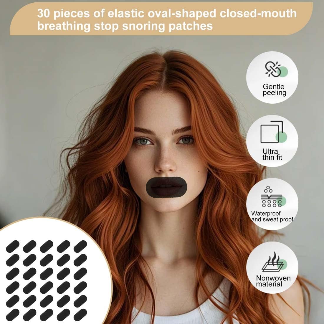 Пластыри для сна 30 шт. Против храпа, против дыхания ртом, гипоаллергенные и дышащие, пластыри против храпа, фото №3