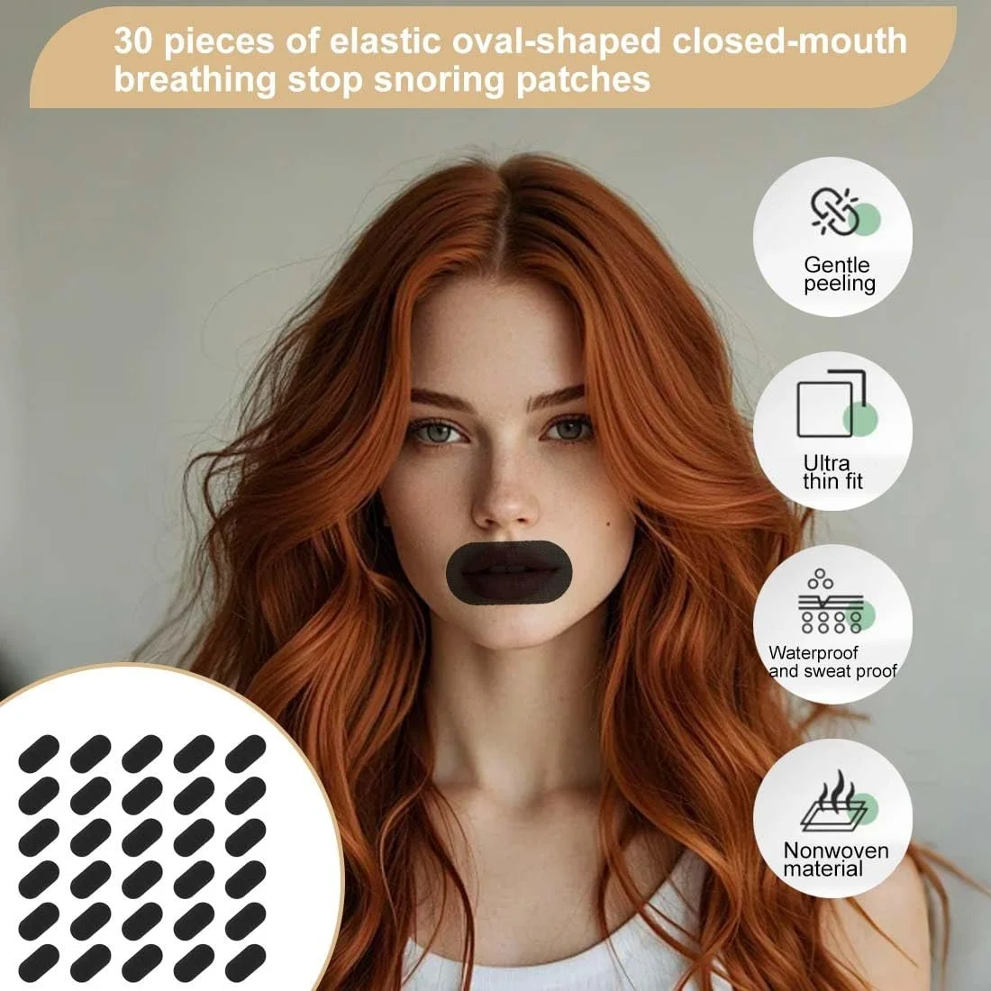 Пластыри для сна 30 шт. Против храпа, против дыхания ртом, гипоаллергенные и дышащие, пластыри против храпа, фото №3