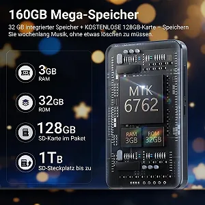 MP3 плеєр Brand Series Model 160GB з WiFi Bluetooth, 4.0-дюймовим сенсорним екраном, Android 13, сумісний з Audible, FM-радіо, Amazon Music, Deezer, Pandora, Play Store synthetic.ua - Фото 1