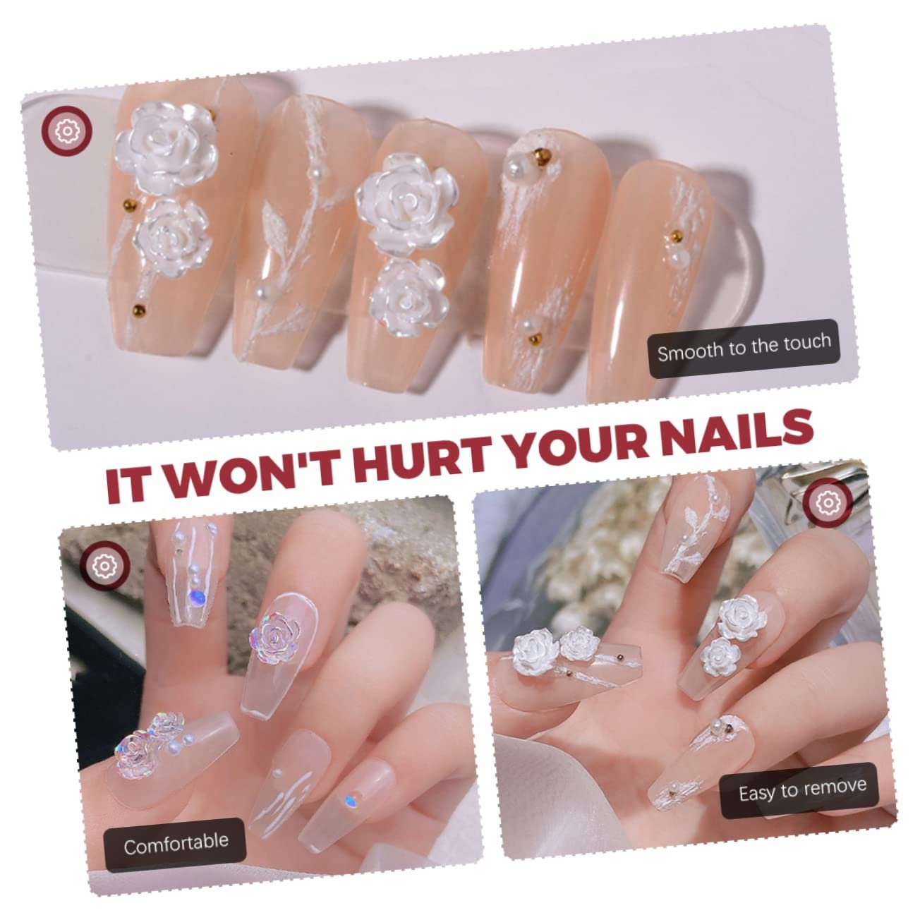 Цветок LALAFINA Набор для дизайна ногтей 2 шт., подвески для маникюра, цветок, плоская задняя часть, бусины-самоцветы с плоской задней частью, 3D роза, смола, фото №7