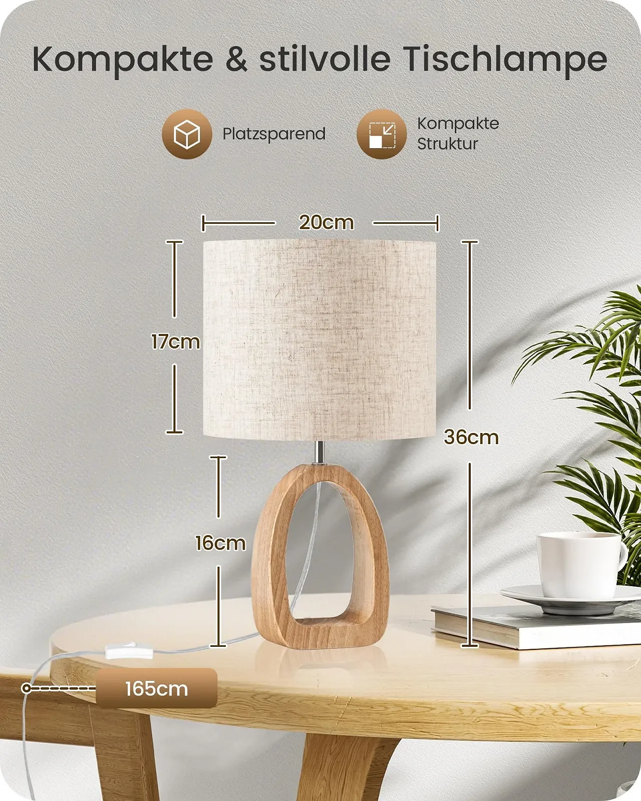 Настільна лампа Modern Wooden Bedside Lamp ZME07TLD05N1 E27 2700K Beige, фото №5