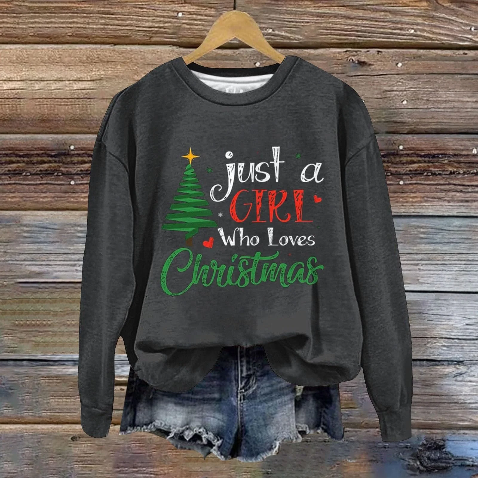Женский свитшот Просто Девушка, Которая Любит Рождество, Милая Надпись, Графический Длинный Рукав, Рубашка, Круглый Вырез, Худи, Женский Топ, Свитер, фото №2