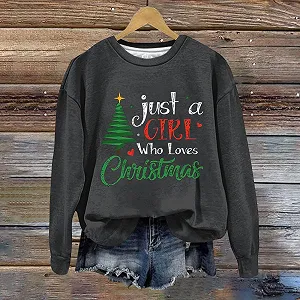 Женский свитшот Просто Девушка, Которая Любит Рождество, Милая Надпись, Графический Длинный Рукав, Рубашка, Круглый Вырез, Худи, Женский Топ, Свитер synthetic.ua - Фото 1