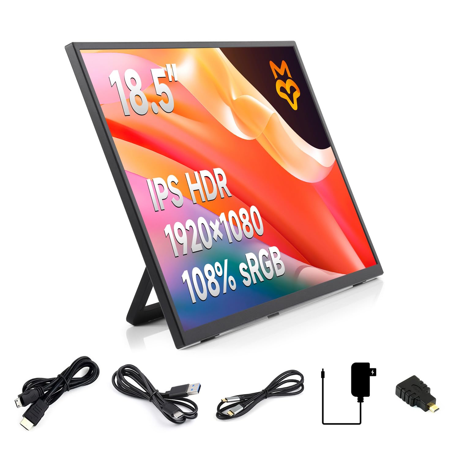 Портативный монитор LUCKFOX 18.5 дюймов 1080P FHD USB-C HDMI 120Hz с подставкой, фото №1