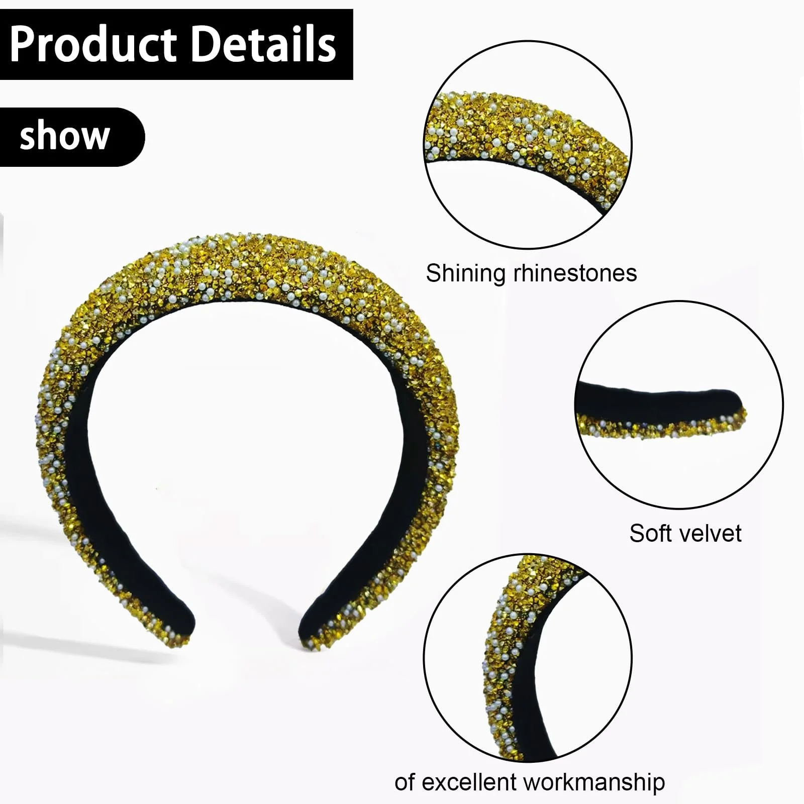 Обруч Блискучий зі стразами, Жіночий широкий, фото №3