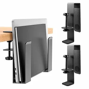 Держатель для ноутбука на стол Generic Подвесной для стола, вертикальная подставка для ноутбука, место для хранения на столе, металлический держатель для ноутбука без сверления Black - Фото 1