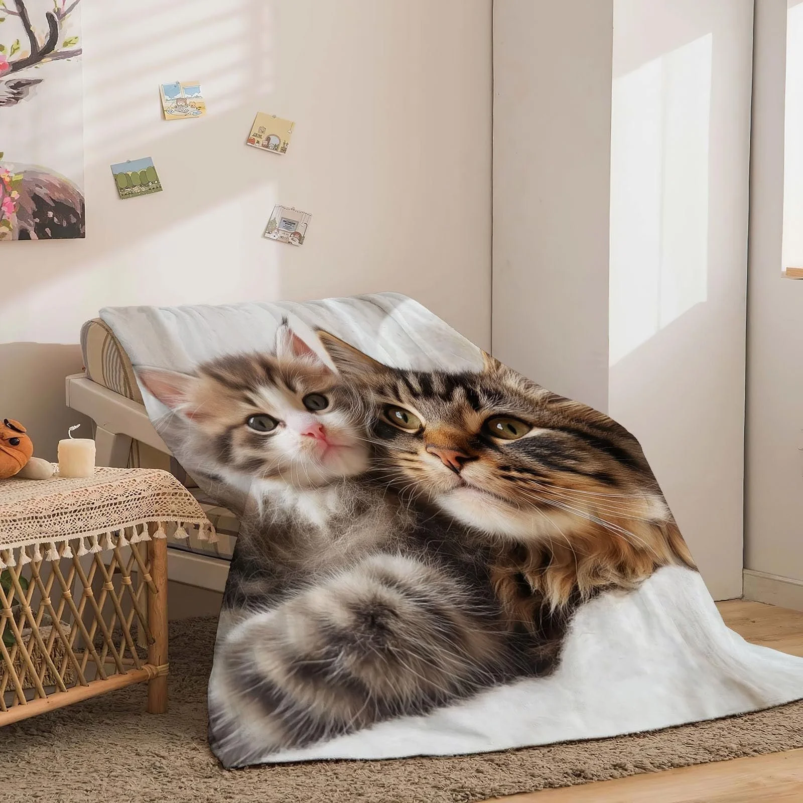 Покривало з милим кошеням 130 x 150 см М'яка тепла флісова Покривало для зими Різнокольорові різдвяні прикраси, фото №5 Покривало з милим кошеням 130 x 150 см М'яка тепла флісова Покривало для зими Різнокольорові різдвяні прикраси, фото №5