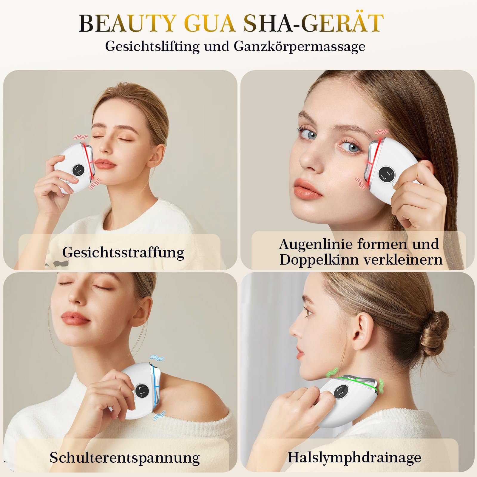 EMS Gua Sha Robofun Масажер для обличчя Електричний проти зморшок з вібрацією та нагріванням, пристрій для підтяжки обличчя з червоним, синім, зеленим світлом, для обличчя, проти зморшок, антивіковий - Білий, фото №7