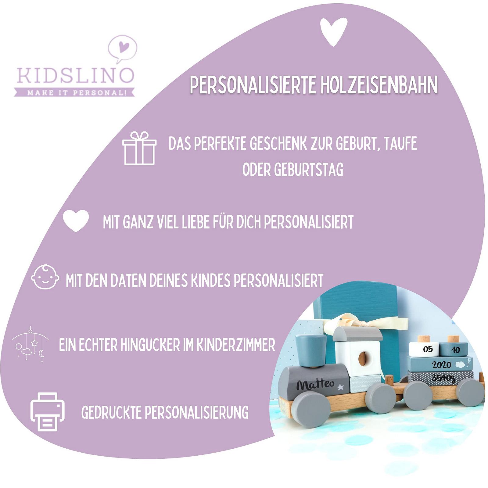 Деревянный поезд Kidslino Blue Персонализированный, фото №4 Деревянный поезд Kidslino Blue Персонализированный, фото №4