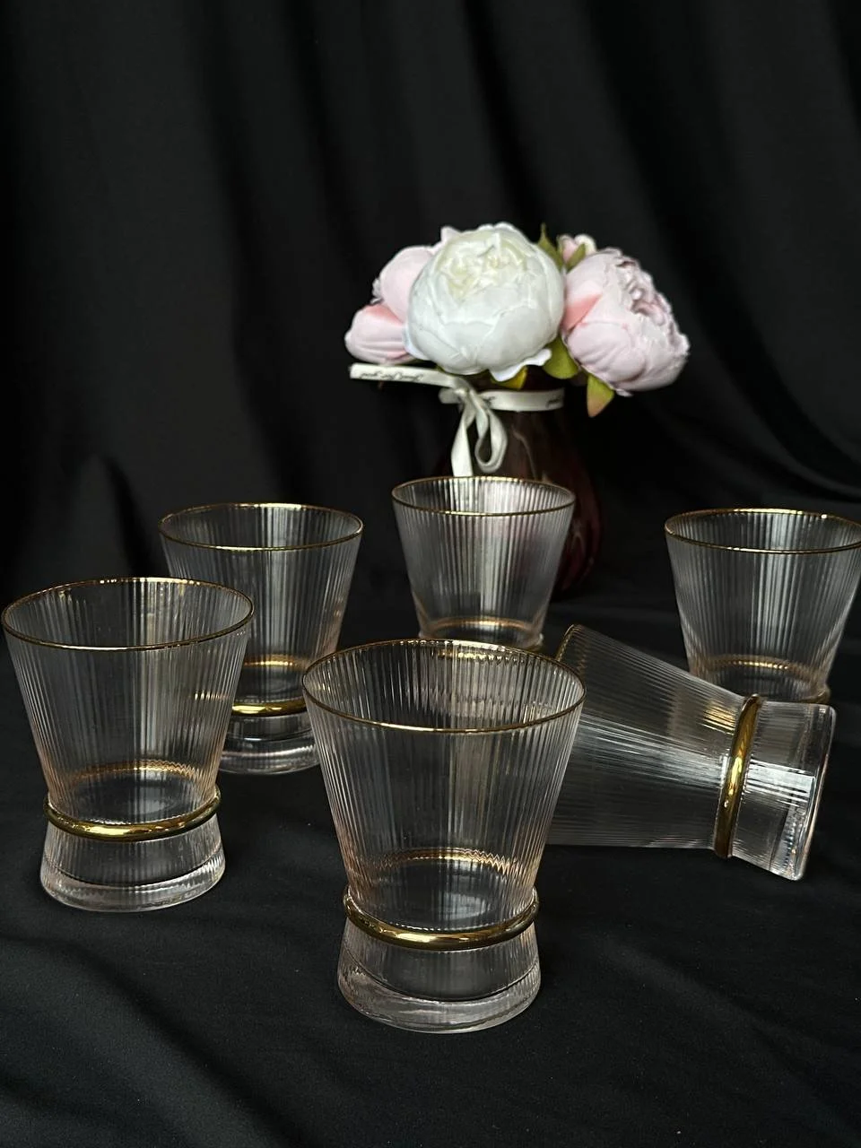 Стакани для води з золотою оконтовкою 6 шт., фото №1