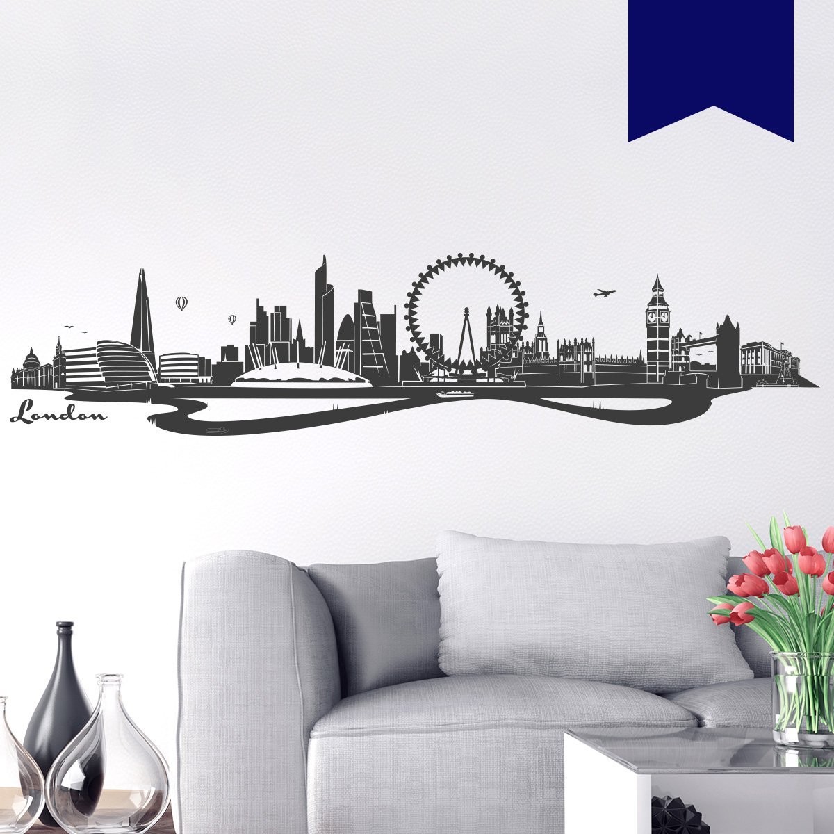 Наклейка на стіну WANDKINGS London Skyline 300 x 67 см темно-синя, фото №3 Наклейка на стіну WANDKINGS London Skyline 300 x 67 см темно-синя, фото №3