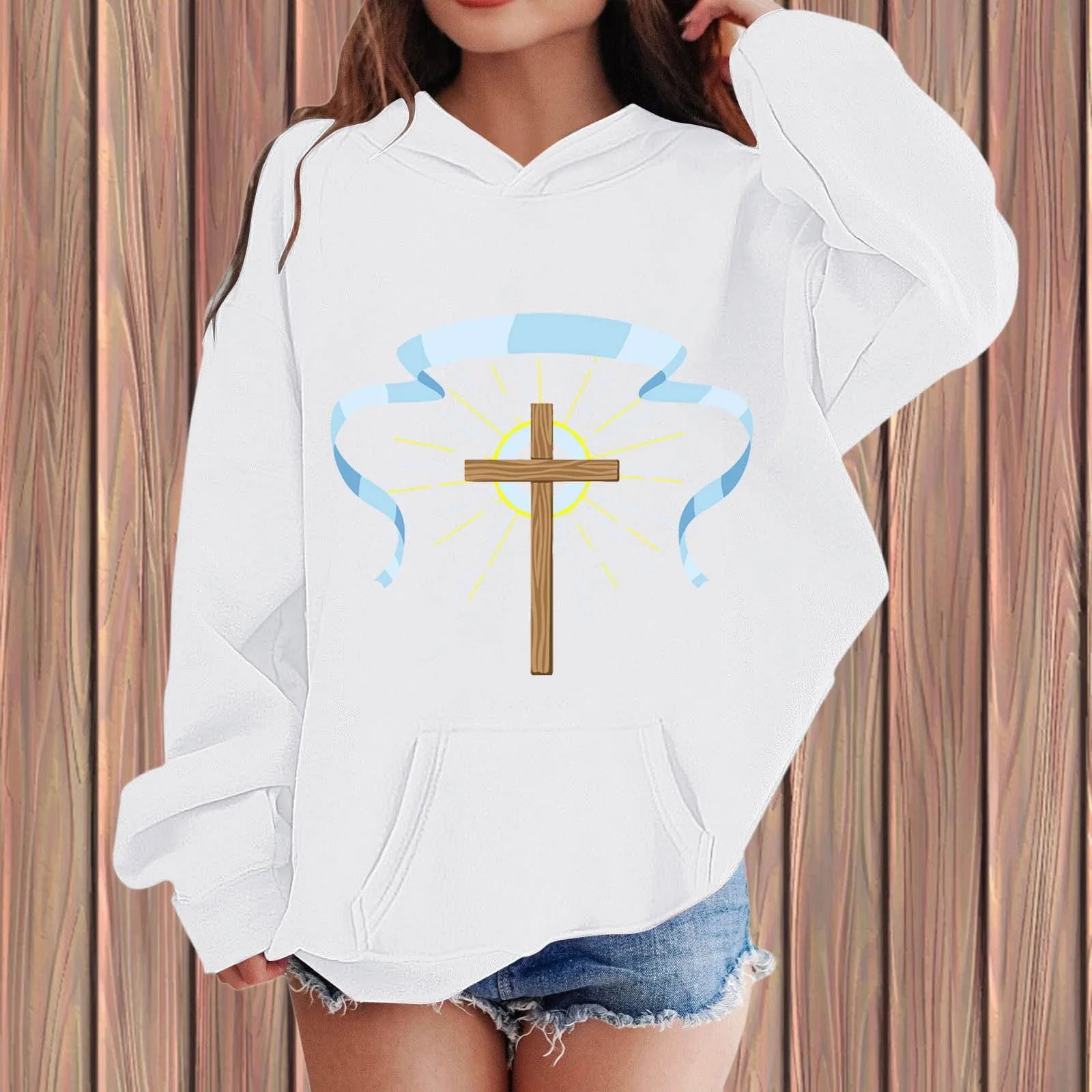 Пуловер Толстовка з капюшоном для дівчат, пуловер з довгими рукавами та принтом літер, фото №3