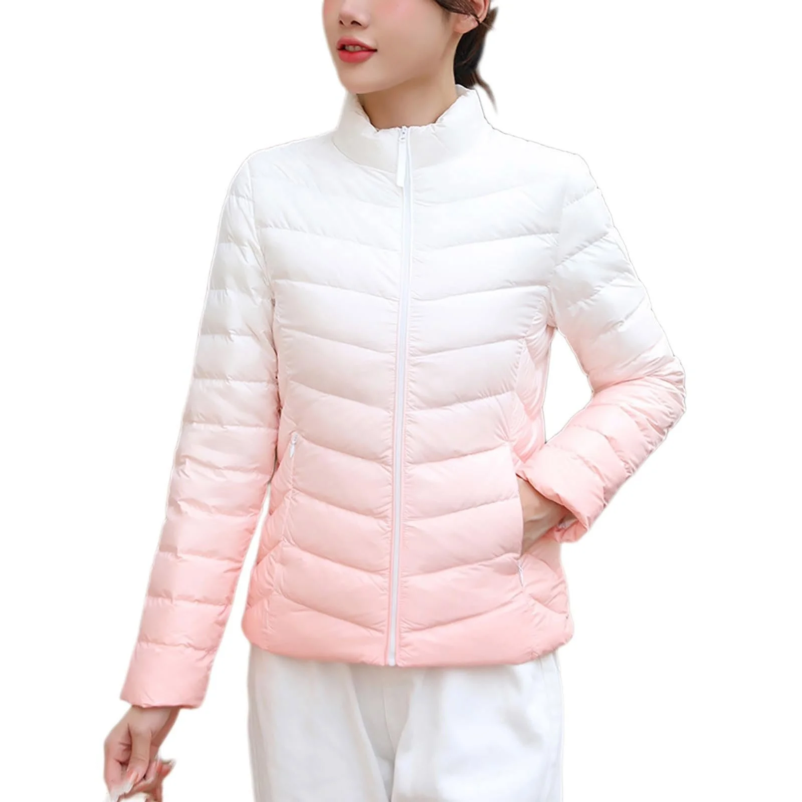 Пухова куртка жіноча Кольоровий градієнт стьобана, фото №1 Пухова куртка жіноча Кольоровий градієнт стьобана, фото №1