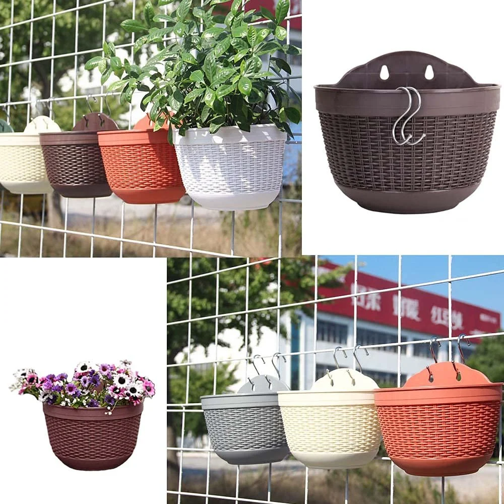Підвісний квітковий горщик 2 штуки, з дренажем, пластиковий, для вирощування рослин та декору, темно-коричневий, фото №4