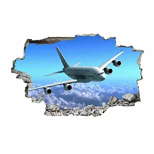 Наклейка на стіну 3D Літак Небо Хмари Вид з вікна 83 x 55 см - Фото 1