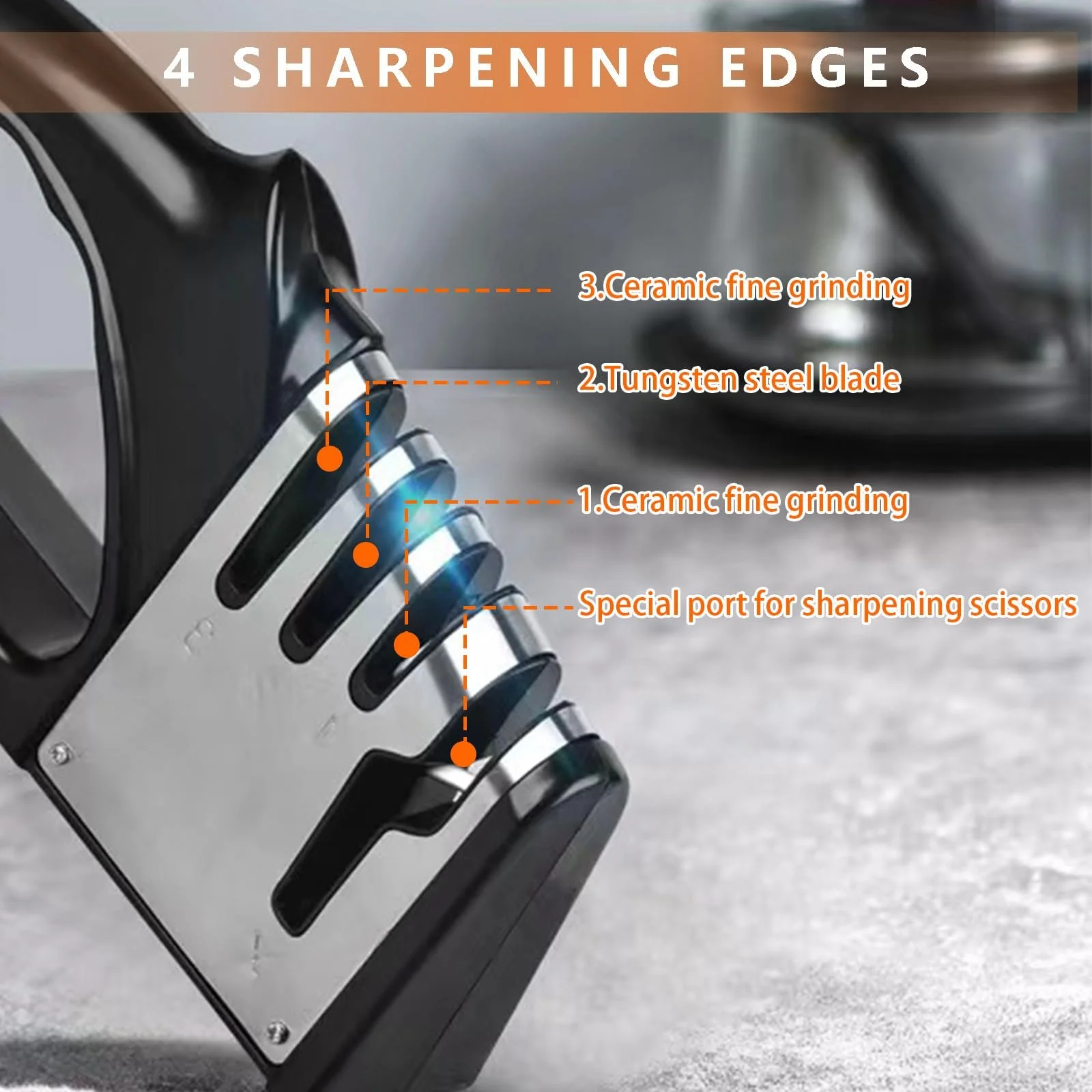 Точилка для ножів 4-in-1 Professional з ергономічною ручкою та нековзною гумою, фото №4