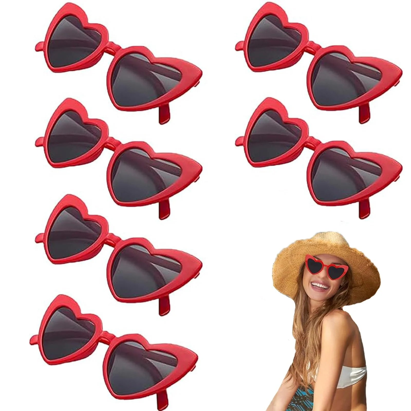 Сонцезахисні окуляри Серце Червоний, набір 6 штук, фото №1