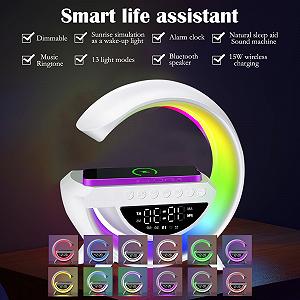 Настільна лампа LED Bedside Lamp Intelligent Light Alarm Clock 15 Вт RGB Bluetooth White synthetic.ua - Фото 1