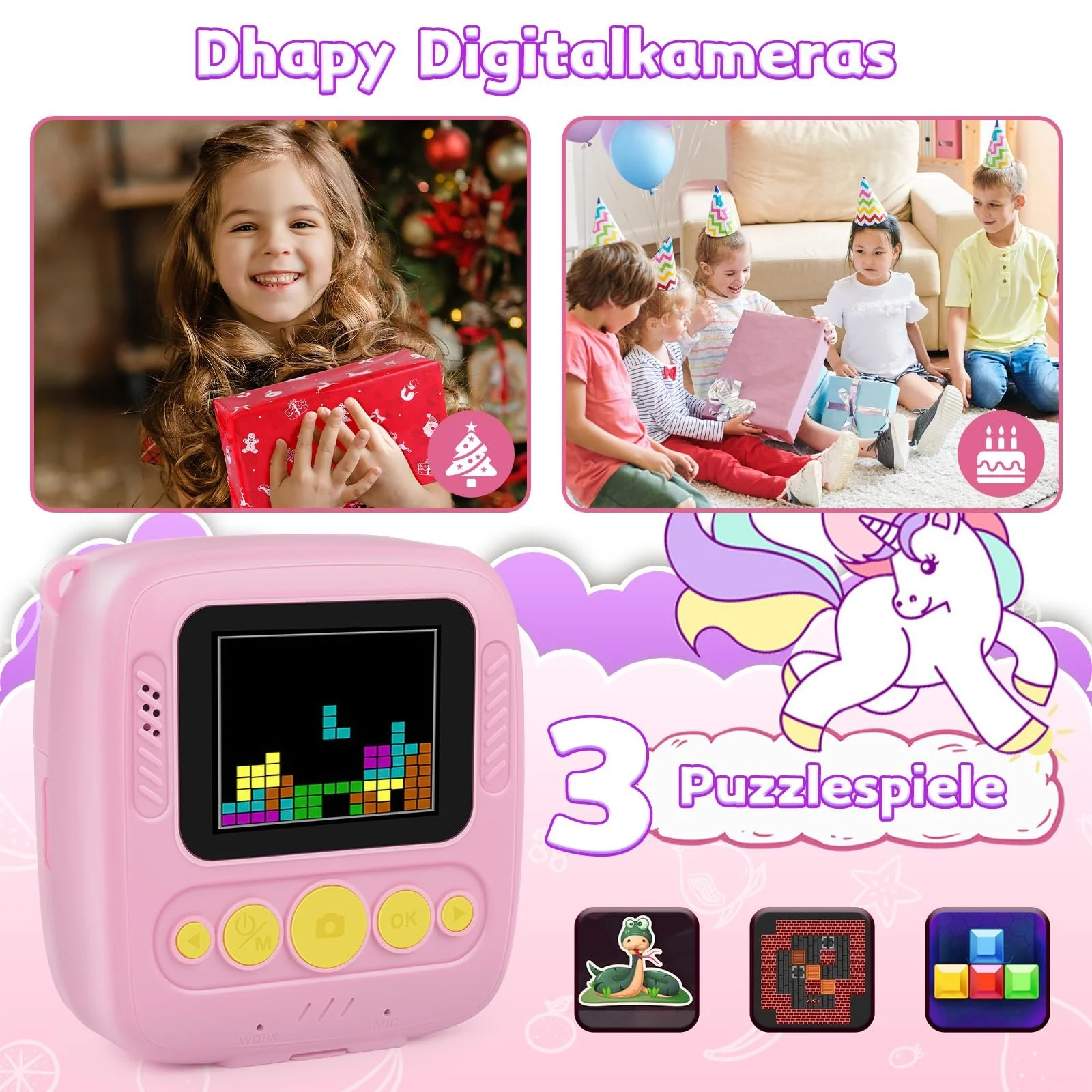 Фотокамера мгновенной печати Children 48MP Printing Paper & 32G TF Card 1080P Digital Camera Pink, фото №6