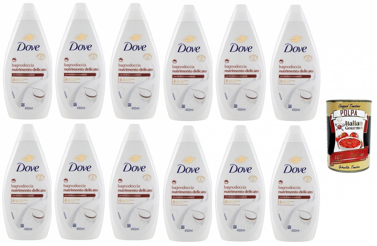 Піна для душу Dove Nutrimento Delicato Кокос та мигдальна олія 12 x 450 мл + Томатна м'якоть Italian Gourmet 400 г, фото №1
