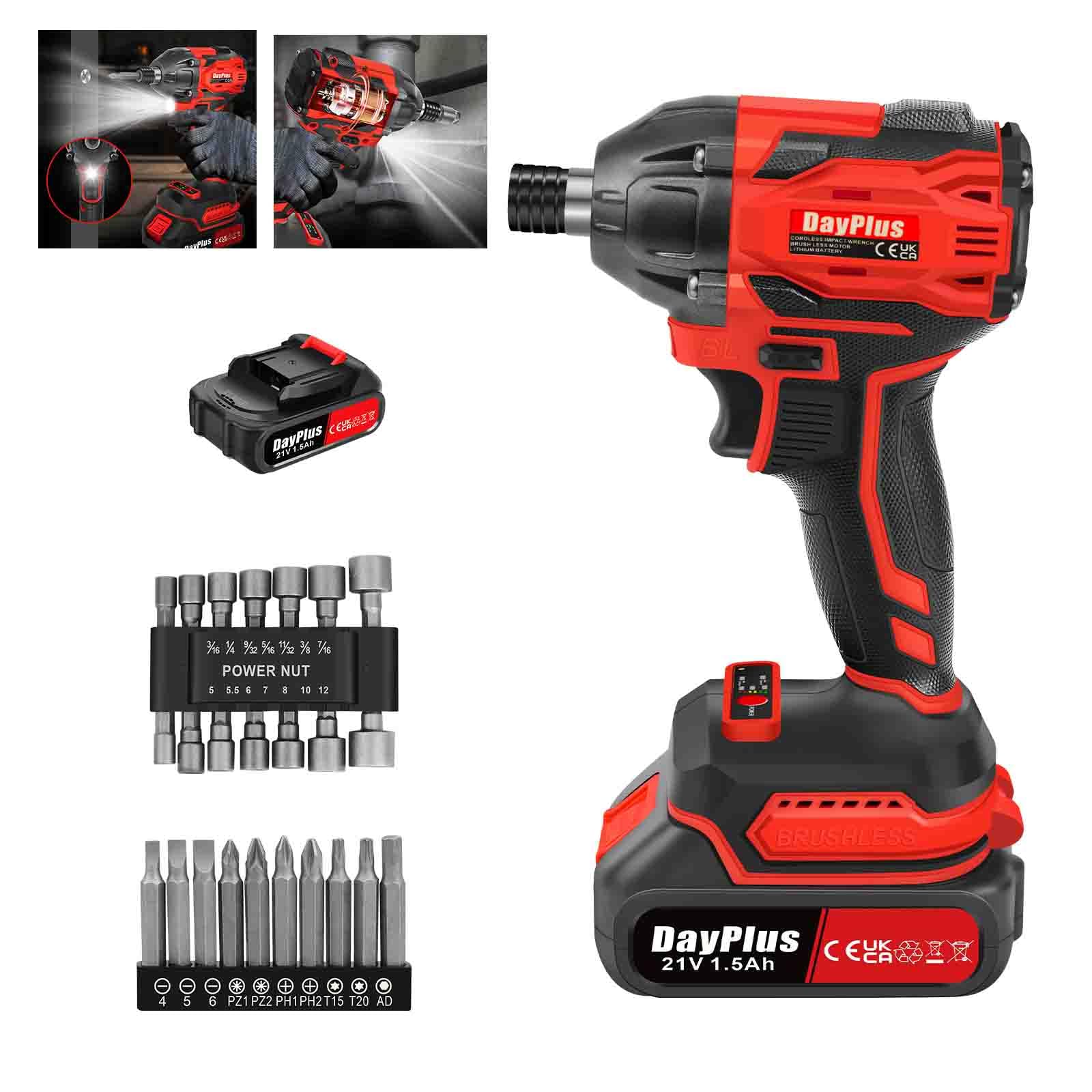 Аккумуляторная отвертка с одним портативным литиевым аккумулятором (21 В), бесщеточный мотор, 2 функции беспроводной ударной дрели для домашнего использования и профессиональных строительных работ, фото №1