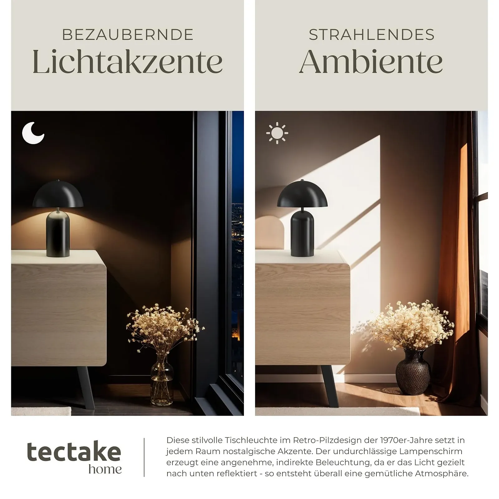 Настільна лампа tectake Mushroom Shape Vintage Retro Чорна, фото №3