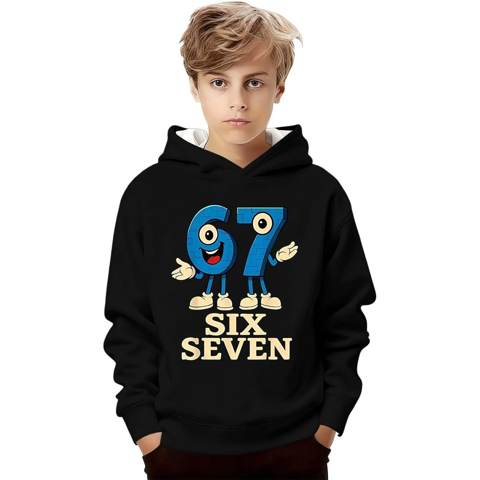 Худи Y2K с мемом 67 Six Seven, худи с длинными рукавами и принтом 67, повседневный свободный свитшот, подростковый пуловер для девочек и мальчиков, модное худи, фото №2