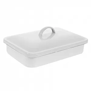 Емальоване деко з кришкою Термостійке Зносостійке Стійке до подряпин Біле - Фото 1