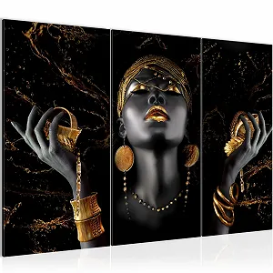 Картина на стіну Runa Art African Woman XXL 120 x 80 см 3 частини Чорна Золота - Фото 1