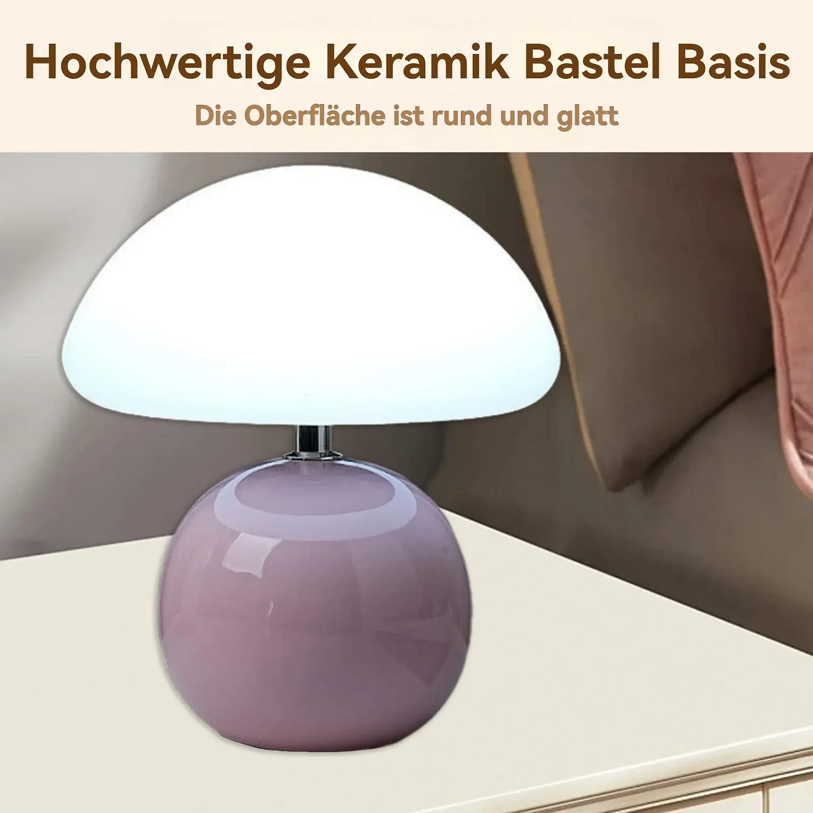 Настільна лампа UUE Mushroom світлодіодна скляна з керамічною основою Рожевий, фото №6