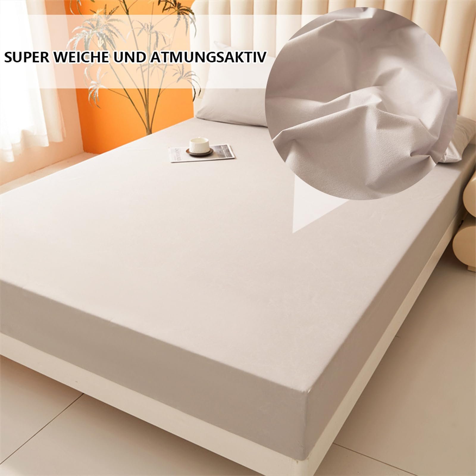 Наматрасник HAIBA Водонепроницаемая Простынь на резинке 150 x 200 см Серый Водонепроницаемый и дышащий Чехол на матрас, Защита от влаги, Стираемая Простынь, фото №4