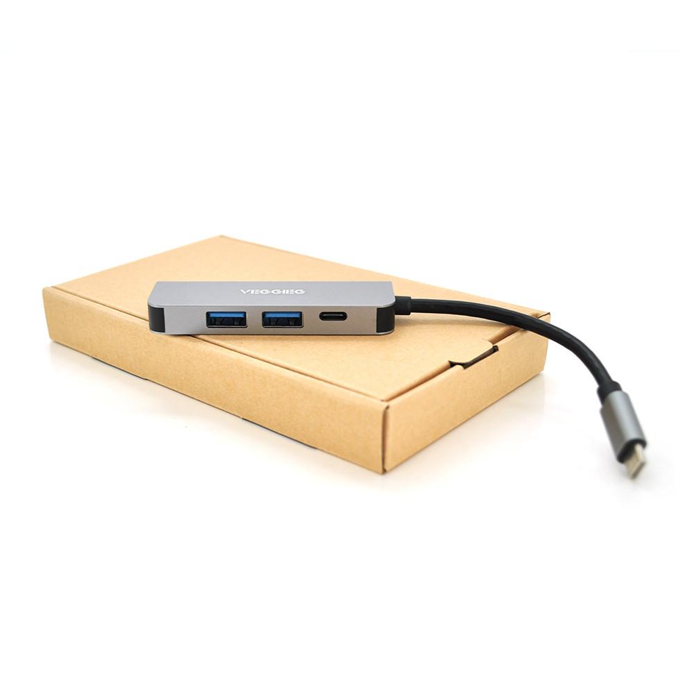 Хаб-конвертор VEGGIEG TC04 Type-C папа на Type-C мама USB3.0*2(мама) HDMI мама 10 см Silver Box, фото №1