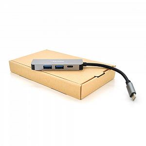 Хаб-конвертор VEGGIEG TC04 Type-C папа на Type-C мама USB3.0*2(мама) HDMI мама 10 см Silver Box - Фото 1
