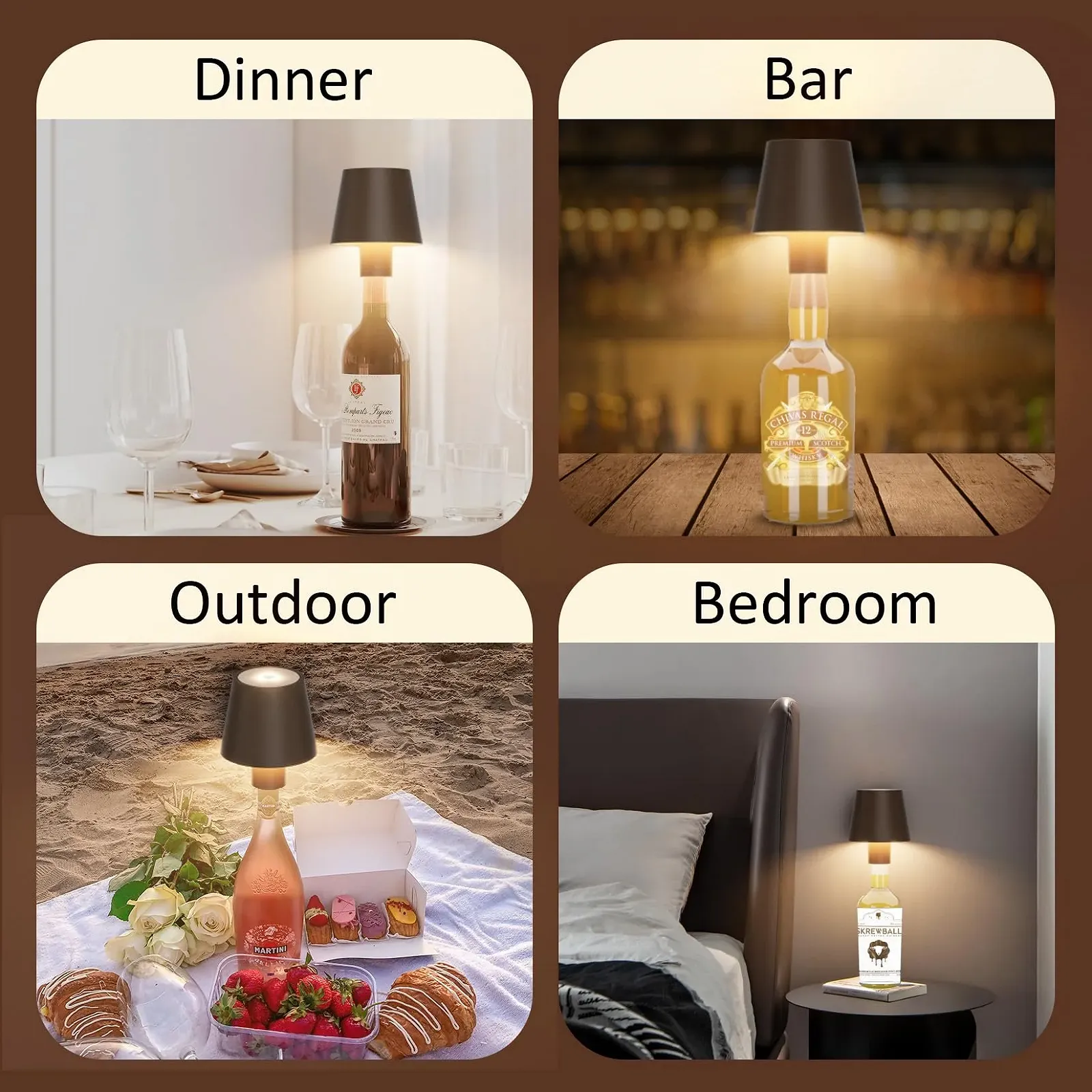 Лампа для пляшки LED Бездротова 5500 мАг IP54 з регулюванням яскравості Іржаво-червона Набір 2 шт., фото №7