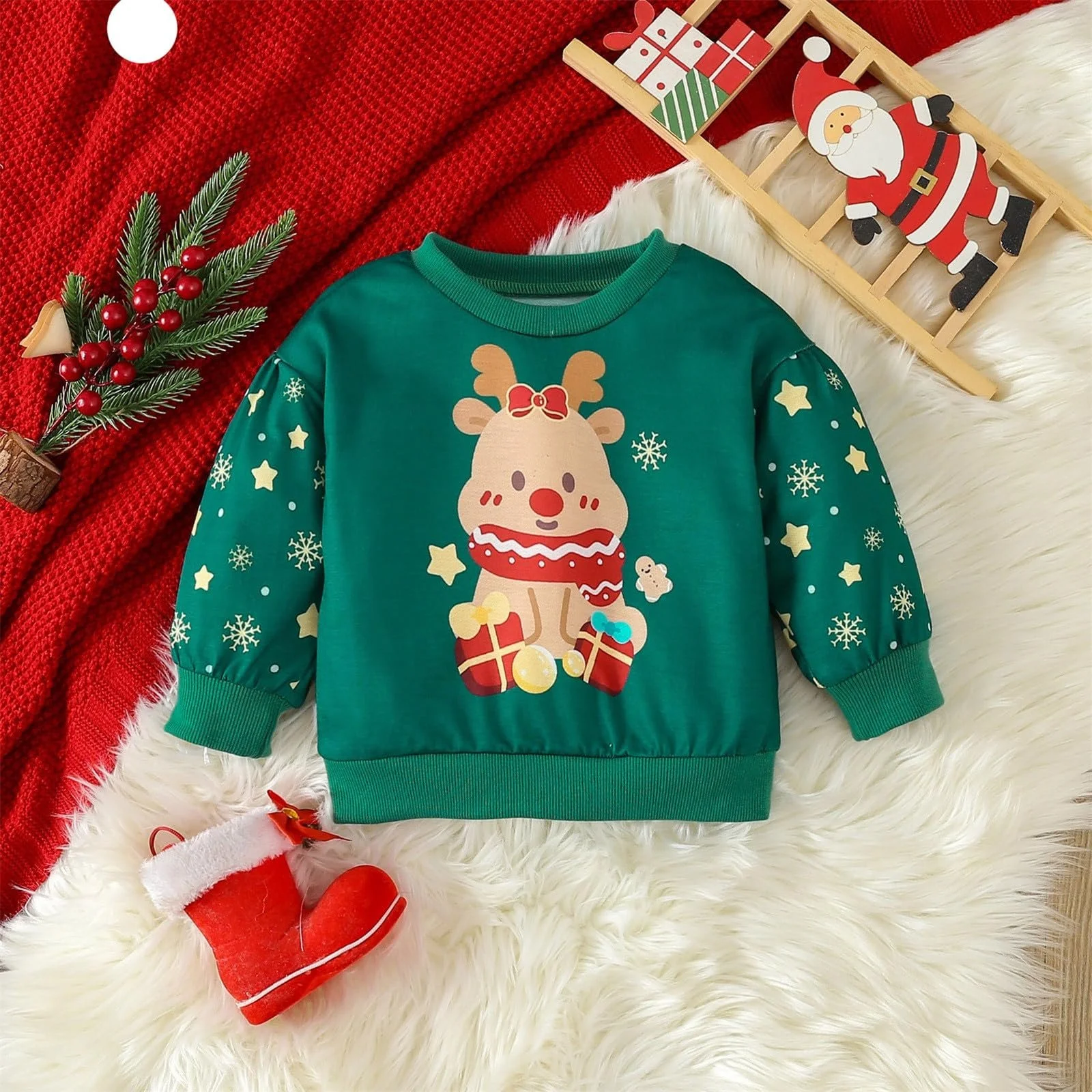 Толстовка з різдвяним принтом літер Generisch для дівчаток ясельного віку, фото №3