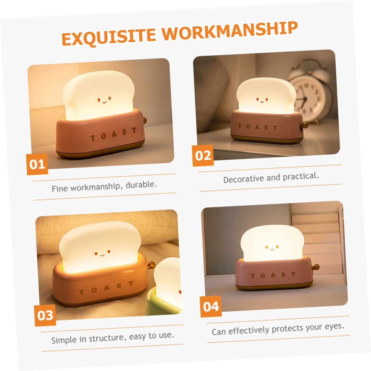 Іграшкова лампа HOMSFOU Pack of 4 Toaster Light Children's Lamp Toy Декоративна нічна лампа для дітей Настільна лампа для столу Мила нічна лампа з батарейками, фото №6