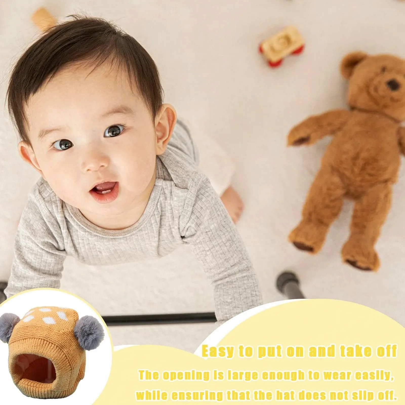 В'язана шапка-вушанка Zqkimzi для дітей, зимова в'язана, фото №3