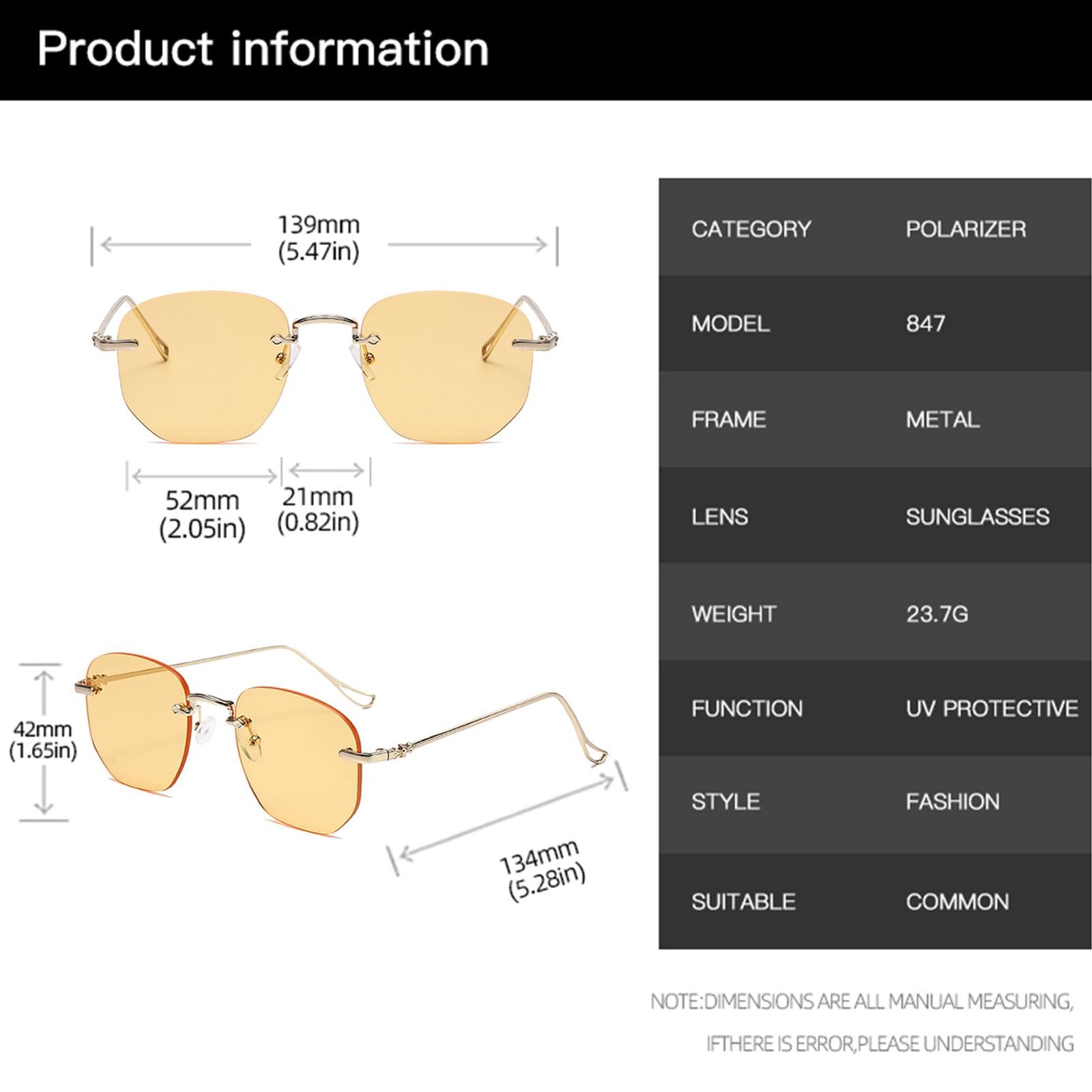 Сонцезахисні окуляри Без оправи YAMEIZE Вінтажні для чоловіків і жінок, фото №3 Сонцезахисні окуляри Без оправи YAMEIZE Вінтажні для чоловіків і жінок, фото №3