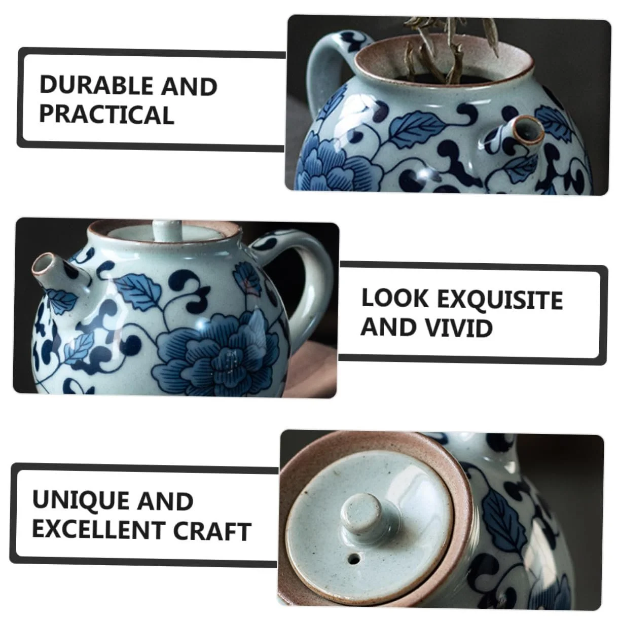 Чайник-заварник керамический FUNNETOYU Vintage с ручкой, жаростойкий с ситечком для чая, фото №6