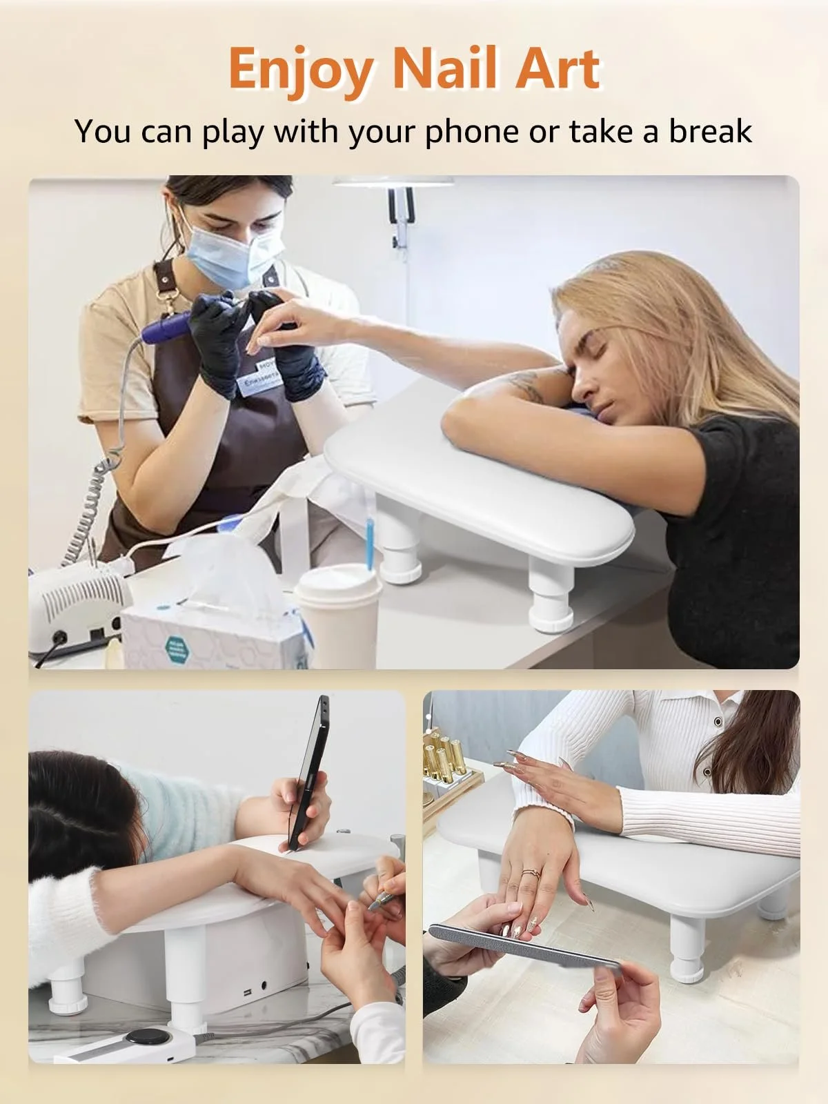 Підставка для рук U-подібна Deciniee для манікюрного столу, регульована висота, біла, фото №3