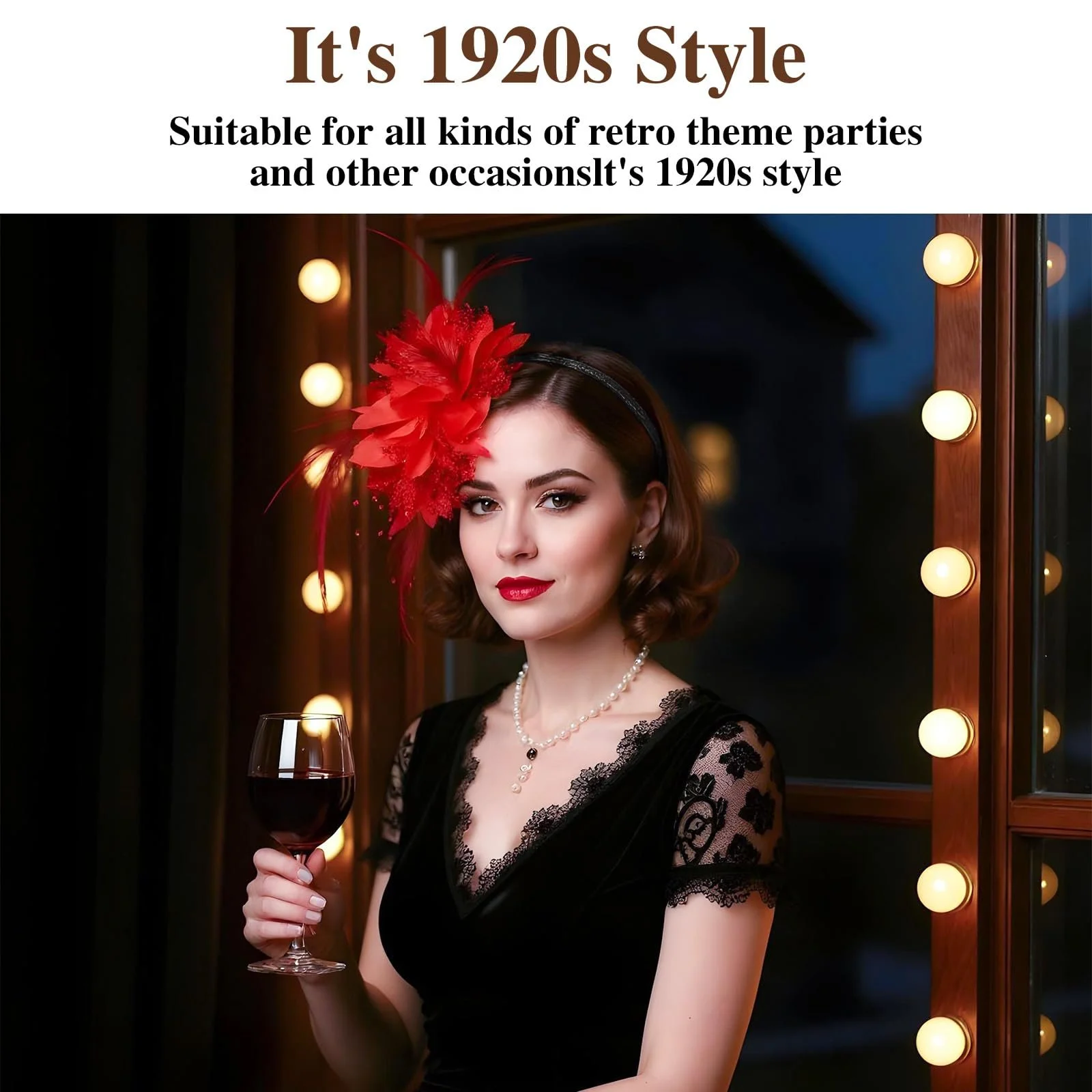 Обруч для жінок з пір'ям, бісером та вуаллю, фото №7