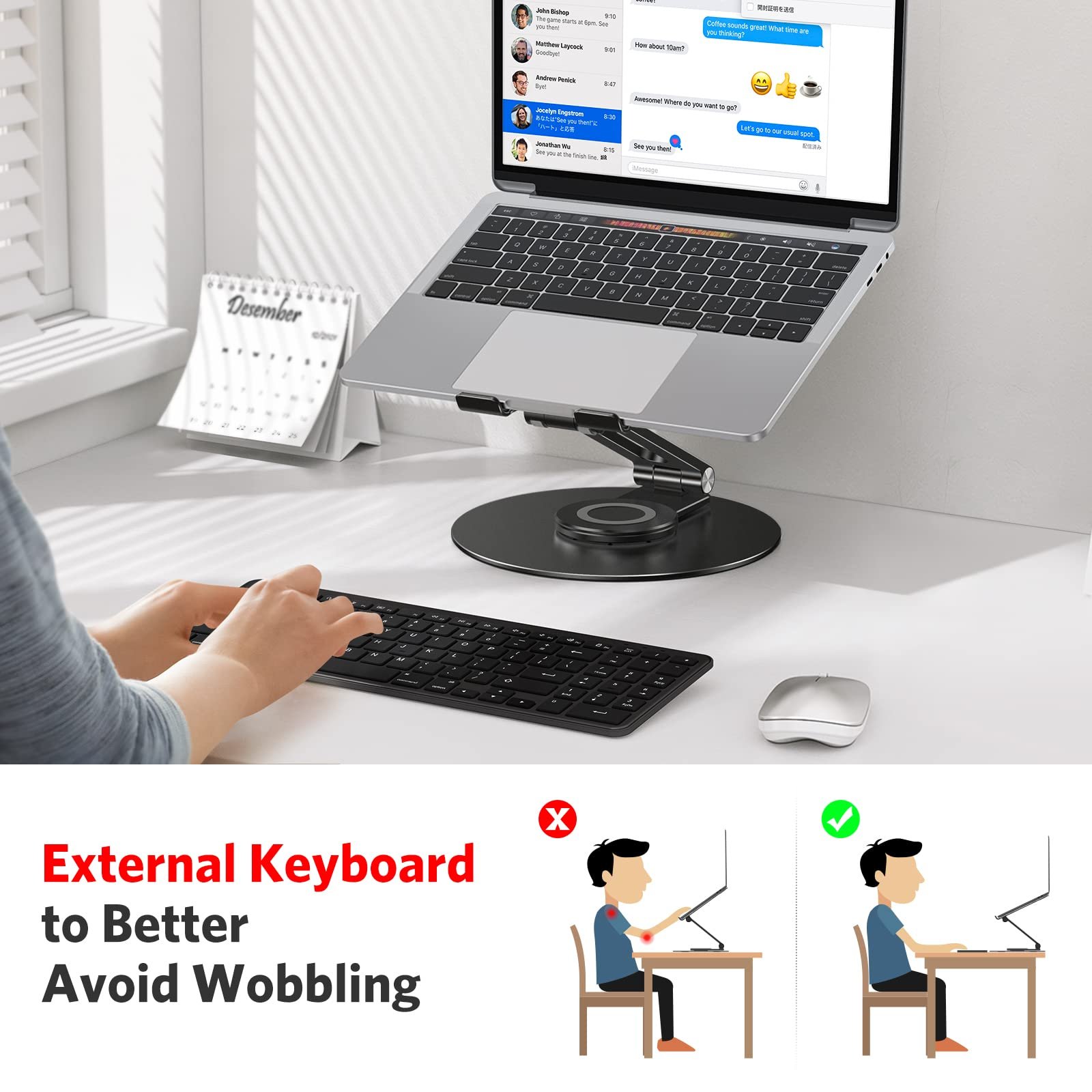 Підставка для ноутбука OMOTON з обертовою на 360 градусів основою, складаний тримач, ноутбуків до 16 дюймів, чорний, фото №2