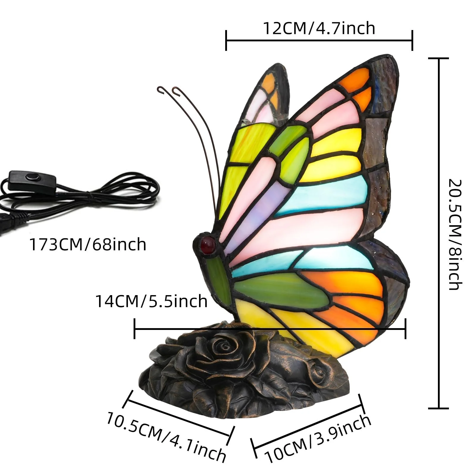 Настільна лампа Tiffany Style Butterfly Кольорове вітражне скло Різнокольоровий, фото №6