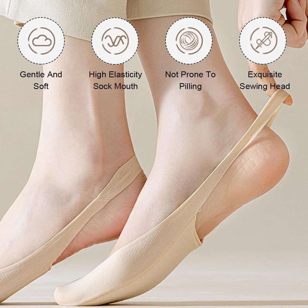 Подследники Женские 4 пары Невидимые Носки Телесный цвет, черный, Один размер, фото №3