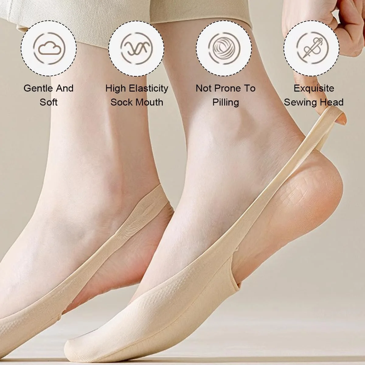 Подследники Женские 4 пары Невидимые Носки Телесный цвет, черный, Один размер, фото №3